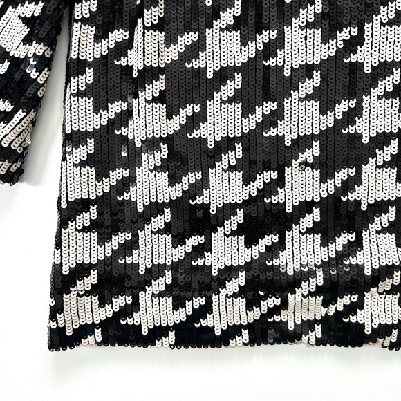 Chico’s Classy Black & White Sequin Houndstooth Flare 3/4 Sleeve Blouse Top - Picture 6 of 10